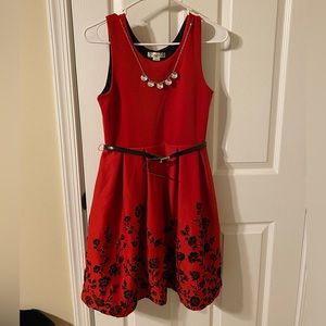 Knitworks girls red dress size 16 with black overcoat